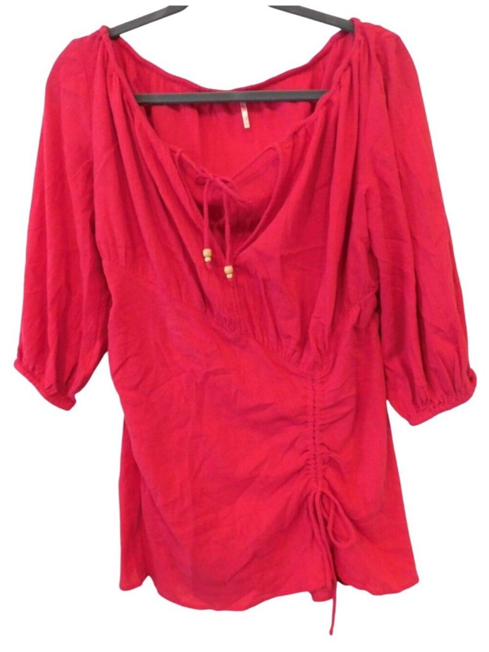 Free People Womens Sz L Dark Pink Port Sunlight Mini Dress Boho Linen Blend